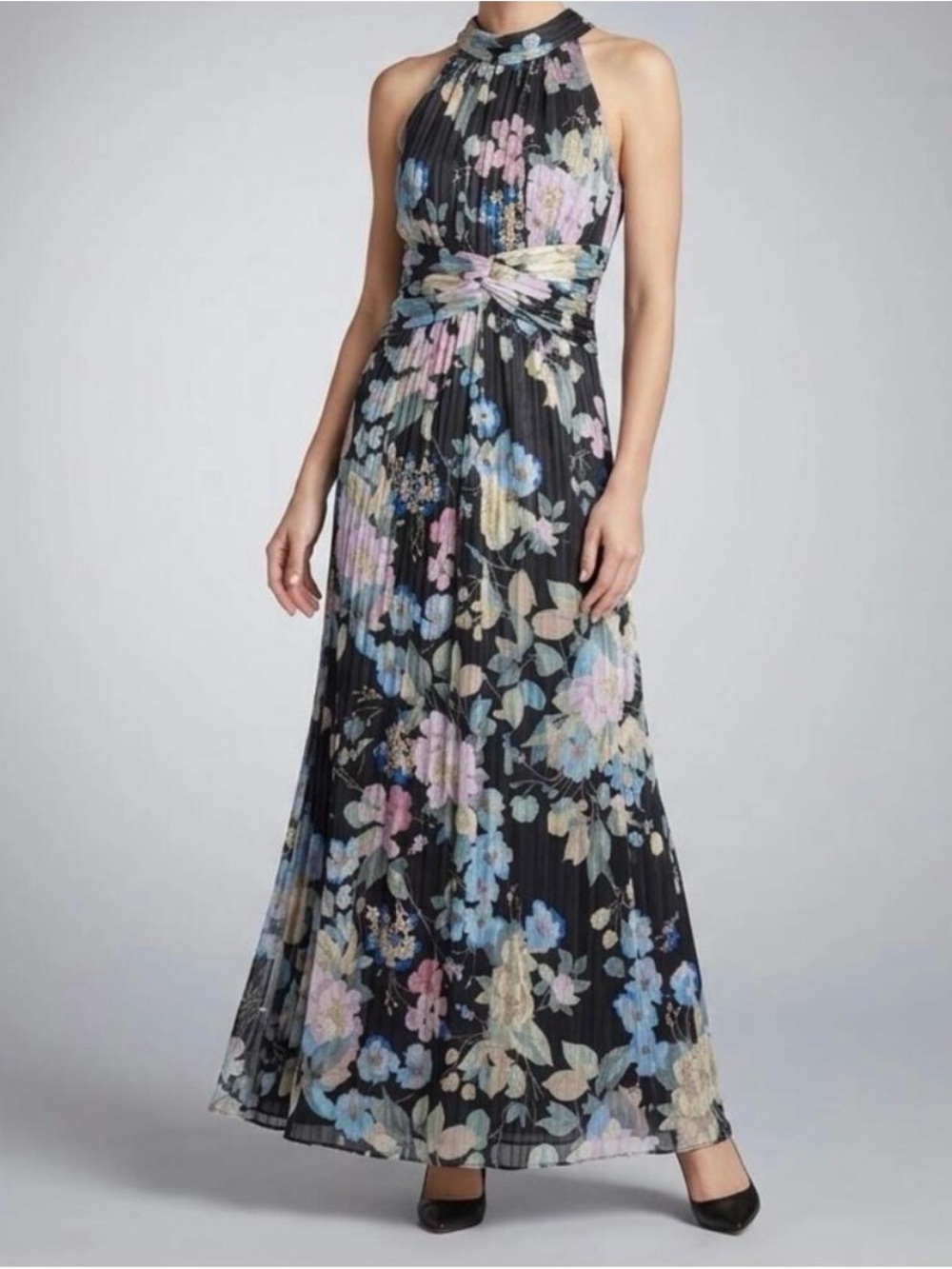 Adrianna Papell Black Floral Dress Womens 8 Medium